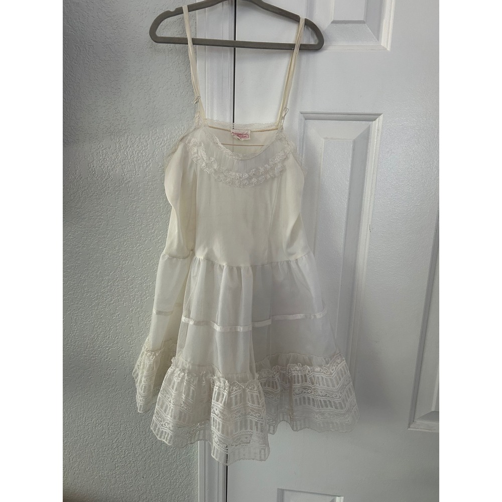 Vintage Little Miss Brent Ivory Lace Tiered Slip Dress Girls Size 6X Nylon